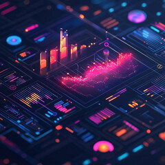 Obraz premium Futuristic Data Visualization Dashboard with Neon Charts and Graphs for Business Analytics