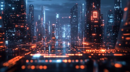Fototapeta premium Futuristic Cityscape at Night