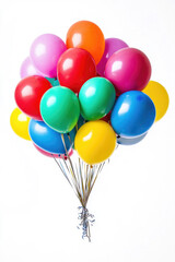 A bundle of colorful balloons, isolated on a white background.
