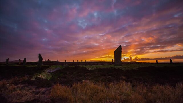 Sunset at the Ring of Brodgar Stenness in Orkney 4K Time Lapse
