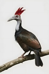 Hoatzin Bird Perched on a Branch on White Background, Realistic Photo, Wallpaper, Cover and Screen for Smartphone, Cell Phone, Computer, Laptop