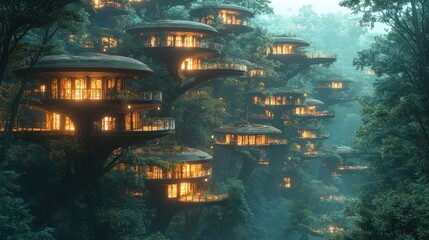 Obraz premium Ethereal Treehouse Village