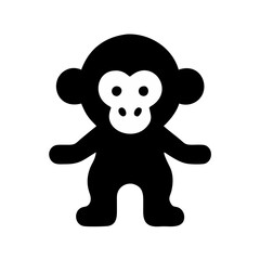 Fototapeta premium Cartoon monkey icon, black and white minimalist design representing playful animal character