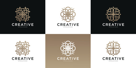 set of flower logo design, beauty salon concept. Premium Vector