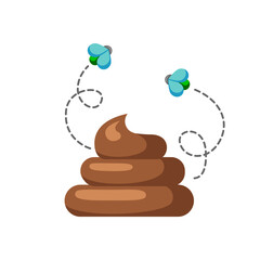 Cartoon poop with flies. Shit pile. Vector illustration on white background