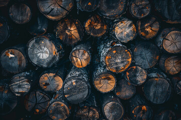 stacked old firewoods, rustic background
