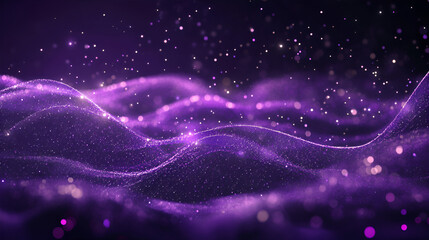 Fototapeta premium digital purple particles wave and light abstract background with shining dots stars Glowing bright advanced futuristic modern dot connectivity concept, Generative AI