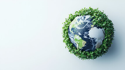 Earth globe watercolor icon. Vector Planet earth with green leaf plant on a white background, Generative Ai