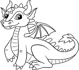 Cute cartoon dragon. Black and white vector illustration for coloring book