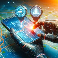 Businessman touched API acronym word icon on virtual screen, phone navigation, tablet screen showing, using a smartphone with a map, a profile of a human head with a brain illuminated, network concept