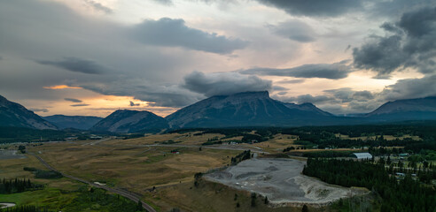 Dramatic Stormy Sunset Over Mountains in Alberta, Canada