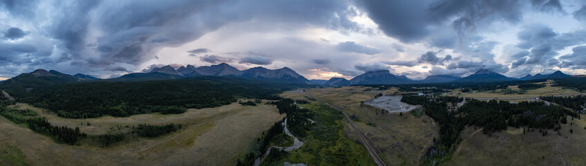 Dramatic Stormy Sunset Over Mountains in Alberta, Canada