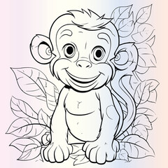 Funny Monkey Coloring Page Drawing For Kids