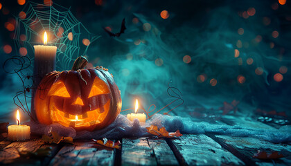 Naklejka premium Spooky Halloween themed illustration with Carved Pumpkins