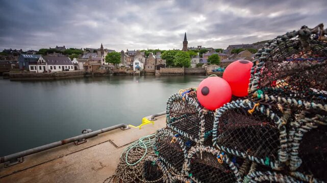 4K Time Lapse in Stromness Orkney with a View from Creels on the Pier