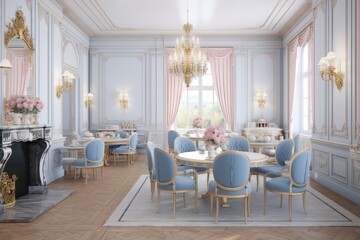 Modern elegance  luxurious interior design with serene pastel sofas and armchairs