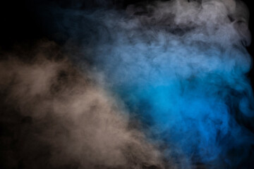 Blue and yellow steam on a black background.