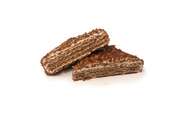 Chocolate coconut wafer bar isolated on white background.
