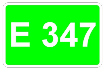 Illustration eines Europastraßenschildes der E 347 in Europa	