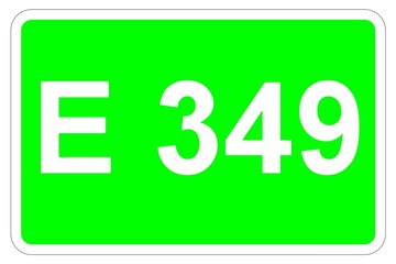 Illustration eines Europastraßenschildes der E 349 in Europa	