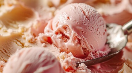 Closeup view texture of tasty strawberry ice cream.