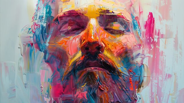 Abstract Portrait of Jesus Christ with Vibrant Brush Strokes.