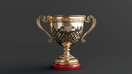Golden trophy with wide gold base raised handles side angle isolated on transparent background gold trophy cup isolated on transparent or white background, Generative Ai
