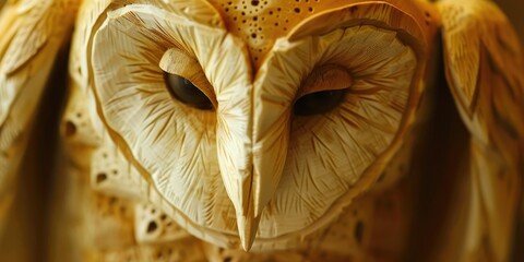 Obraz premium Handcrafted Owl Sculpture in White and Yellow Wood