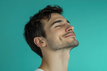 Obraz premium A close up of a man's face with his eyes closed