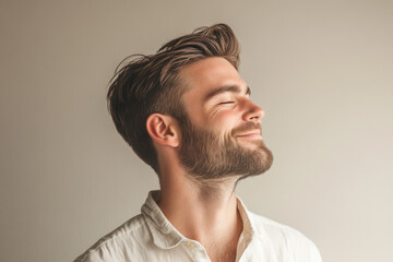 Fototapeta premium A close up of a man's face with his eyes closed