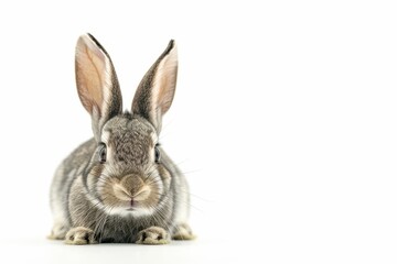 Curious rabbit isolated on white and looking at the camera