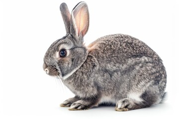 Obraz premium Cute gray bunny on white backdrop