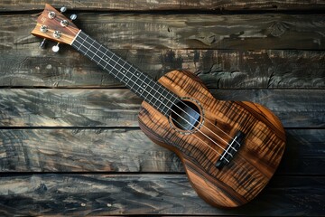 Fototapeta premium Hawaiian koa bass ukulele on wooden background
