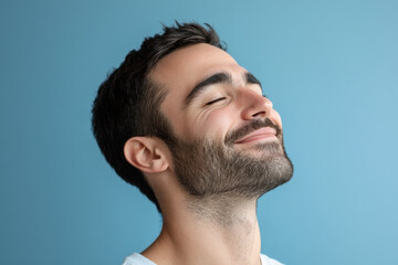 Obraz premium A close up of a man's face with his eyes closed