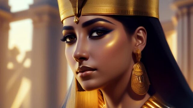 Beautiful Egyptian queen against the background of Egyptian antiquities