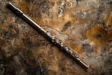 Silver flute against old music background