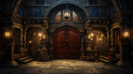Tudor style, House Fantasy background, Creating antique design of Indoor Spaces architecture decorate vintage concept