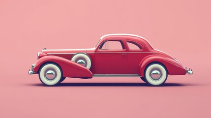 Vintage car with rounded fenders, 3D model, flat design illustration
