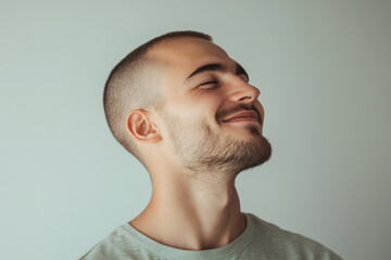 Fototapeta premium A close up of a man's face with his eyes closed
