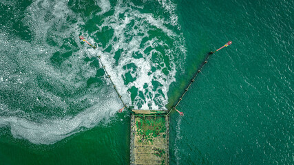 Waste water being dumped into the sea by industrial estate, Brighton and Hove, East Sussex, UK