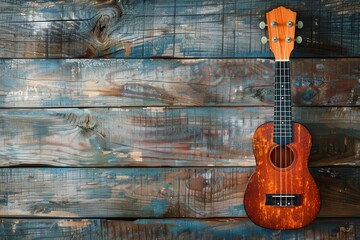Fototapeta premium Vintage style image of a Hawaiian ukulele on aged wood