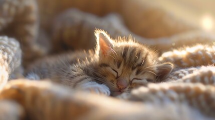 Blur newborn kitten on blanket with natural lighting and shadow