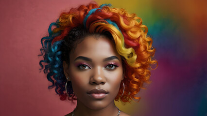 Fototapeta premium Portrait of a woman with colorful hair dye. Vibrant Hairstyles A Colorful Celebration of Diverse Hair Textures and Styles