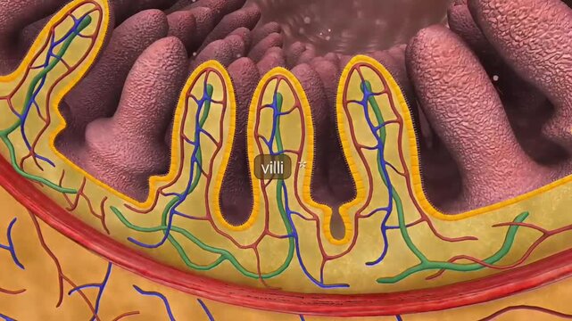 Structure of intestinal villi and microvilli