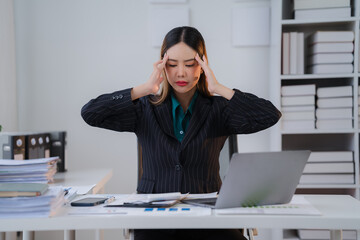 Overwhelmed Businesswoman: Stressed Businesswoman Overwhelmed with Workload. Frustrated,...