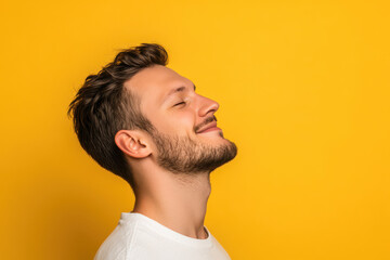 Obraz premium A close up of a man's face with his eyes closed