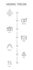 Cute and simple wedding timeline template. Marriage line icons and text.