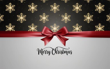 A gorgeous christmas card with red satin ribbon and gold snowflakes and the text “Merry Christmas” to create a festive mood.