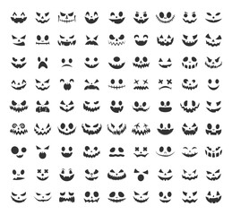 Pumpkin Halloween smile. Black Halloween face icon set. Spooky pumpkin smile on white background. Design for the holiday Halloween. Vector illustration.