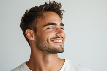 Fototapeta premium A close up of a man's face with his eyes closed